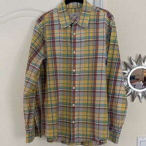 Jack Spade Men’s Yellow Blue Plaid Button-Down Shirt-L-EUC
